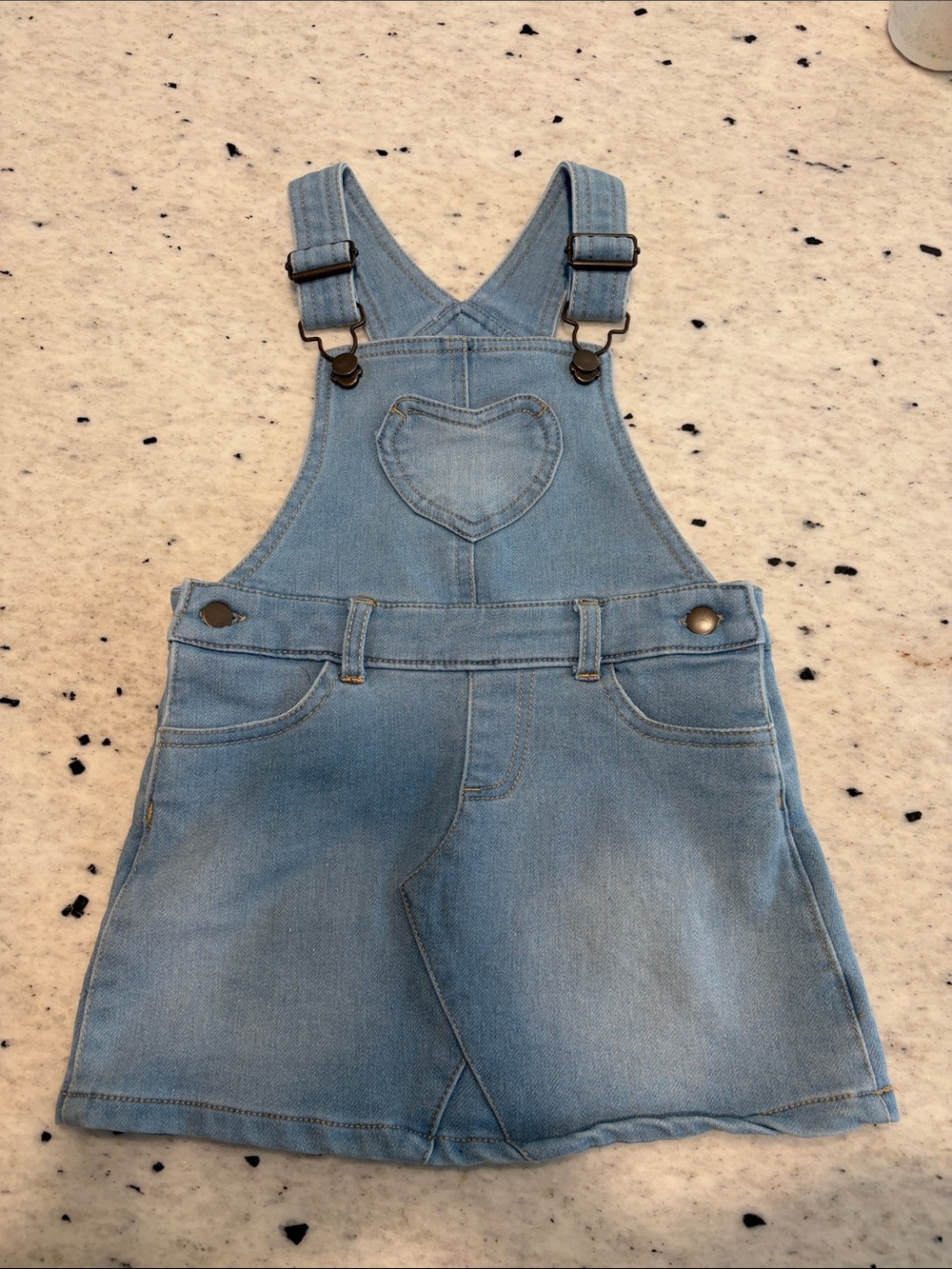 crown & ivy Light Blue Denim Kids Overall Dress with Heart Patch